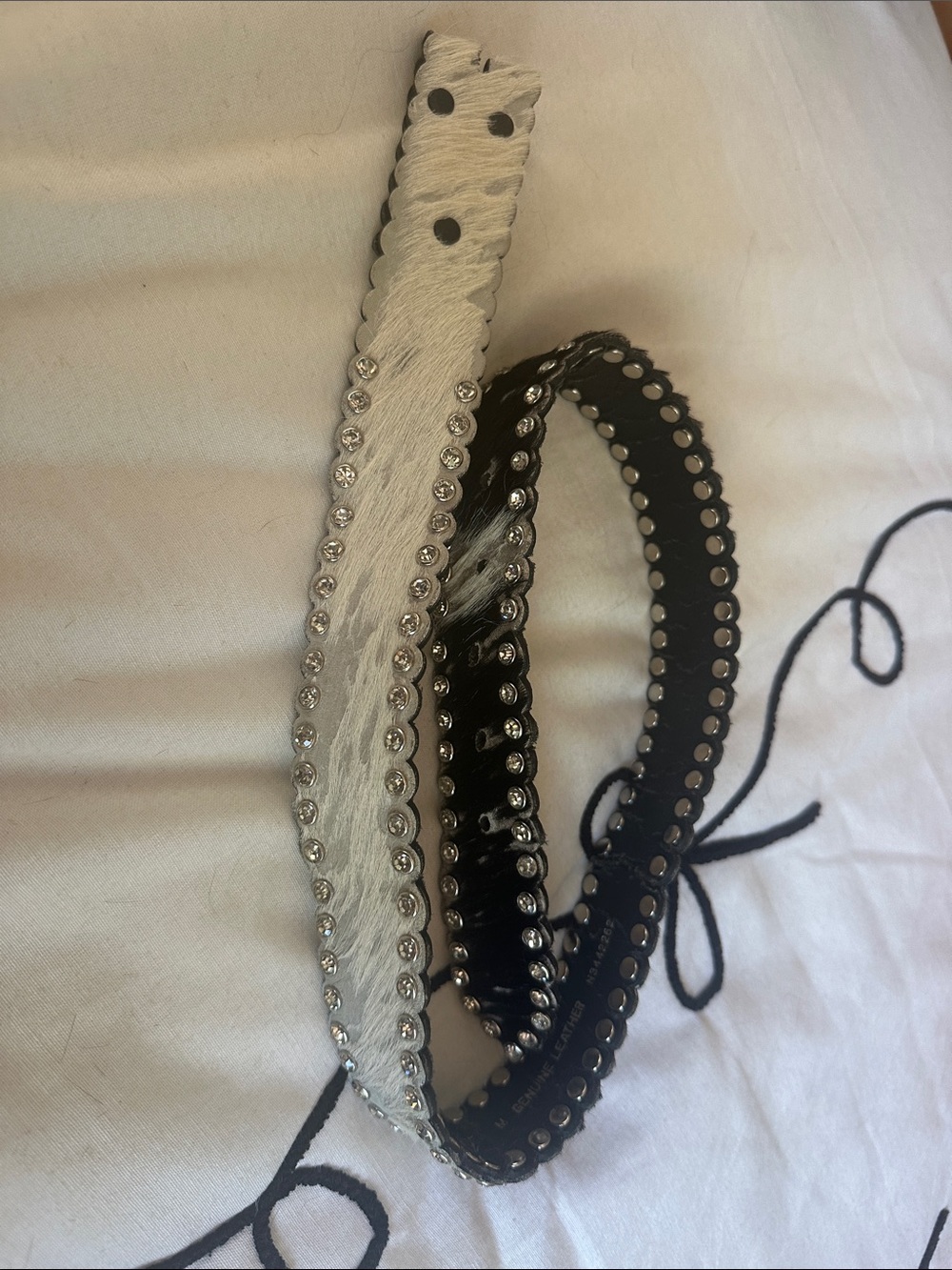 Nocona Cowhide Belt with Rhinestones black white size medium